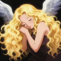 pawing at this soft unconscious, the world is dying, angel numbers, britney spears, angelic lighting, long blonde voluminous curly haired girl, cute, in the style of hideaki anno