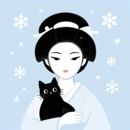 face icon stylized minimalist an asian girl with geisha makeup holding a cute black cat surrounded by snowflakes, loftis, cory behance hd by jesper ejsing, by makoto shinkai and lois van baarle, ilya kuvshinov, rossdraws, by zdzisław beksinski and norman rockwell and greg rutkowskiweta studio, and lucasfilm - c 1 0