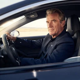 Peter Falk driving a Tesla Model S