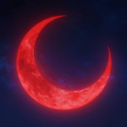 blood red cresent moon, cyberpunk, galaxy, colorful