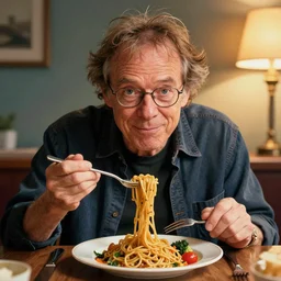 cartoonish neil young eating dinner, vivid colors, character sheet, fine details, concept design, contrast, kim jung gi, greg rutkowski, trending on artstation, 8 k, full body, turnaround, front view, back view, ultra wide angle