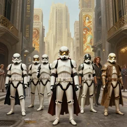 study of star wars masked byzantine sutrmtroopers on the art deco streets of the giedi prime city of dune during the festival of masks, award - winning realistic sci - fi concept art by beksinski, bruegel, greg rutkowski, alphonse mucha, and yoshitaka amano