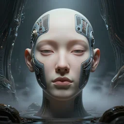 realistic illustration portrait of a face with neural implants designed by Hajime Sorayama and frank gehry, inside moody detailed alien interiors, backlit fog, designed by Larry Elmore Kerlaft and Pixar, photorealistic, octane render, studio lighting, 8k, hd
