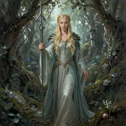 Galdriel in Lothlórien, art by Brothers Hildebrandt
