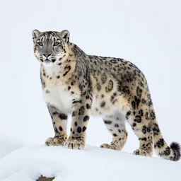 a portrait of a snow leopard looking over its shoulder, standing on top of a snow covered mountain, a jigsaw puzzle by peter snow, shutterstock contest winner, naturalism, sense of awe, national geographic photo, majestic