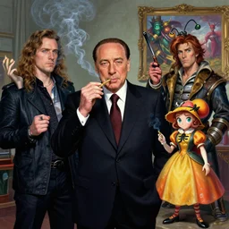 photo of silvio berlusconi smoking weed by artgerm and greg rutkowski and magali villeneuv art beeple, by thomas kinkade heartstone league of legends dofus beatrix potter