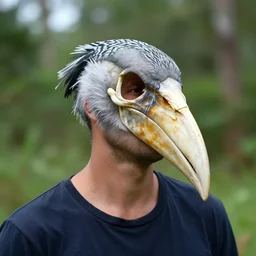 a man with a shoebill skull for a head,