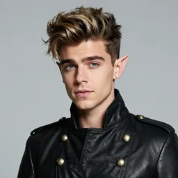 portrait of zayn malik as an elf by turner, only one head single portrait, pointy ears, wearing a black leather napoleonic military jacket