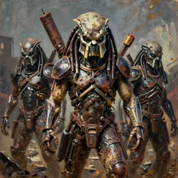 predator from movie, durty colours, rotten textures, rusty shapes, biotechnology, bao pnan, tim hildebrandt, wayne barlow, bruce pennington, donato giancola, larry elmore, oil on canvas, masterpiece, trending on artstation, featured on pixiv, cinematic composition, hyper - detailed, hd, hdr, 4 k, 8 k
