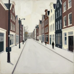 illustration of a 2 0 8 0 desolate amsterdam street scene by shaun tan, clean, emptyness, torn paper decollage, graphic novel, oil on canvas by edward hopper, ( by mattias adolfsson ), by moebius