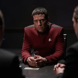 dukat from ds 9 in an alcoholics anonymous meeting, regret, moody, dark atmosphere, trauma