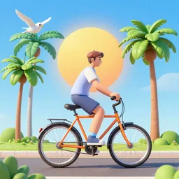 🚲🦜🌴🌞, lowbrow, 3 - d, detailed, in the style of adi granov,