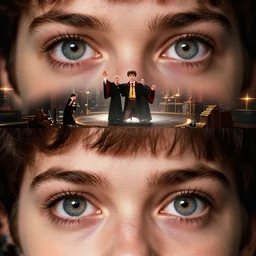 sharp, highly detailed, film still from a 2 0 2 0 sci fi color movie, set in 1 9 5 5 in an alternate universe, mid distant shot of three students practicing magic, at the'school of science and magic ', good cinematic lighting, in focus, detailed eyes, realistic faces and details, award winning lighting