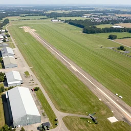 aerial picture of an airfield, hangars and grass runway, wwi, highly detailed, black and white, photograph by elliott and fry