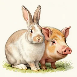 portrait of a bunny pig, hybrid chimera mix between bunny and pig concept art, smooth, fine lines, natural geographic wildlife, biology book illustration by greg rutkowski, greg hildebrandt, tim hildebrandt