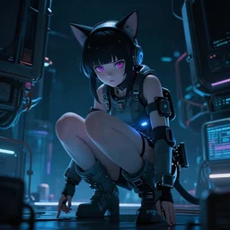 anime catgirl in cyberspace, in 2 0 5 5, y 2 k cybercore, industrial low - light photography, still from a ridley scott movie