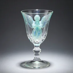 Baccarat crystal stemware, made of iridescent blown aquamarine crystal, glowing, sublime design, sacred, angelic, divine, museum lighting