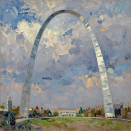 thick brush strokes, impressionist painting, beautiful view of the st. louis arch, detailed, painterly, thick paint texture