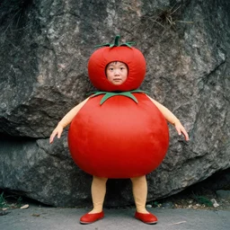 film still of the rock in a tomato costume