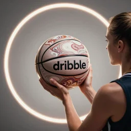 a woman holding a basketball in her hands, a marble sculpture by meredith garniss, featured on dribble, process art, rim light, anamorphic lens flare, contest winner