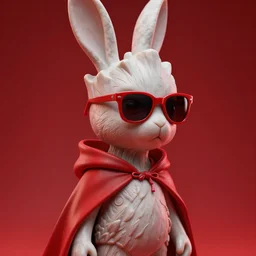 rabbit groot as marble statue with sunglasses, red sunglasses, in red background, soft red texture, red realistic 3 d render, high red lights, 4 k, high detailed photography cape, 5 0 mm lens, rich red colors, smooth gradients, depth of field, cinematic, hyper realism, high detail, octane render, unreal engine, 8 k, very red colors