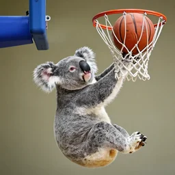 A koala dunking a basketball.