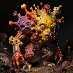 madness creature, fluid, smooth, organic, crazy, bright, colours, tumours, high contrast, sharpness, dramatic, very detailed, intricate, by herge and dali