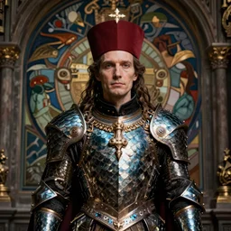 hyper realistic photography portrait of gothic cyber bishop in fishscale armor cinematic, brom, mucha, moebius juan gimenez artstation, cgsociety