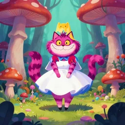 alice in wonderland digital illustration by ilya kuvshinov, cheshire cat in a surreal psychedelic mushroom forest by beeple