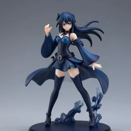 still figurine of goth girl in alternative clothes, personification, dynamic pose, detailed product photo, featured on amiami, deep blues, tone mapped, beautiful composition, by akihida yoshida