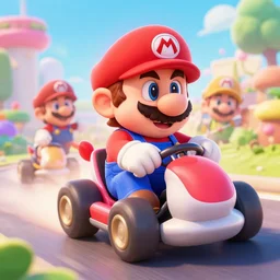 movie poster, super mario kart, by sylvain sarrailh, rhads, ferdinand knab, trending on artstation, cinematic light, pastel colors, volumetric shading, high radiosity dull skin, global illumination, radiant light, soft light, soft color dodge, subsurface scattering
