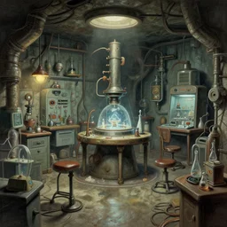 a beautiful insanely detailed concept art of a basement laboratory, by moebius, by greg rutkowski