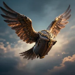 a magic galleon with wings flying in the sky, epic, fantasy, dramatic lighting