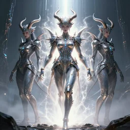 sacred demons, aura of light, artificial intelligence, scifi, futuristic, highly detailed, trending on artstation, lee ji - eun, advanced technology, art by vitaly bulgarov and nivanh chanthara and lance wilkinson