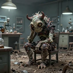 [ depressed solemnly dismal monsterologist ] sitting in [ a forsakenly barren laboratory ] trending on artstation 4 k quality cgsociety contest winner polycount trending 8 k artstation sad artstation hd cgsociety sad cgsociety hd polycount hd behance art digital art intricate minutia details