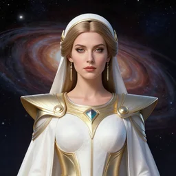 portrait of the powerful empress of the solar system in the style of charlie bowater and in the style of georgia o'keeffe. glowing, ornate and intricate linework, sharp focus, depth of field, stunning, dynamic lighting, ultrafine and hyperdetailed.