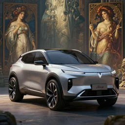 a concept suv designed by mahindra and ford, artstation, an epic fantasy, cinematic lighting, hyper realistic, photographic, sharp focus, by greg rutkowski and alphonse mucha