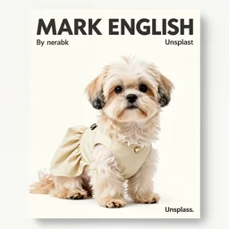 a cream - colored havanese dog in a long dress posing for a picture, a poster by mark english, unsplash contest winner, private press, dynamic pose, full body, high resolution