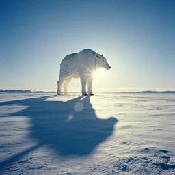 the first snow on a young earth, majestic landscape, long shadows, giant white animal under the cloth on the horizon, still frame from the voyage of time movie by terrence malick with cinematogrophy of emmanuel lubezki with art direction of giger, arri alexa, ultra wide anamorphic lens, optical flares, 8 k