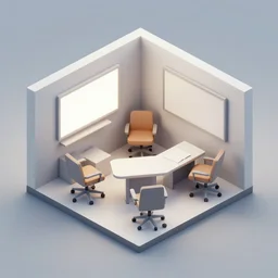 a 3 d model of an isometric study room, minimalistic, low poly
