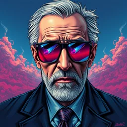 portrait of joe biden with vaporwave sunglasses, symmetrical, by yoichi hatakenaka, masamune shirow, josan gonzales and dan mumford, ayami kojima, takato yamamoto, barclay shaw, karol bak, yukito kishiro