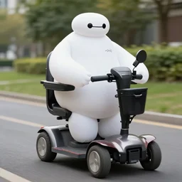 Baymax riding a mobility scooter, photo