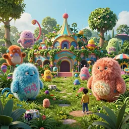 an intricate concept art illustration of an undergrowth amuzement park with fluffy creatures with graffiti, anime style, global illumination, digital art, photorealistic movie still, style ivan talavera and artgerm, hyper realistic, photorealistic, octane render, trending on artstation, cgsociety, cinematic light, 8 k