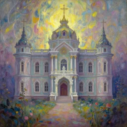 palace of the faerie. gouache fairytale art, russian romanticism, muted palette, psychedelic art, backlighting