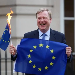 nigel farage laughing holding burning eu flag, photograph, hd