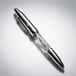 crystal fountain pen, high detail macro photography, isolated on a pure white background, centered, entire object in frame, sharp focus, soft studio lighting