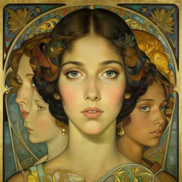 an art nouveau, ( streamline moderne ), multi - racial portrait in the style of anna dittmann and donato giancola and chanthara. very large, clear, expressive, and intelligent eyes. centered, ultrasharp focus, dramatic lighting, photorealistic digital matte painting, intricate symmetrical ultra detailed background.
