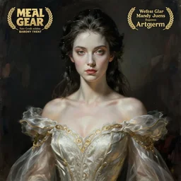 character concept portrait of a stoic and proud woman in an elegant gown, pale face, intricate, elegant, digital painting, concept art, smooth, sharp focus, illustration, from Metal Gear, by Ruan Jia and Mandy Jurgens and William-Adolphe Bouguereau, Artgerm