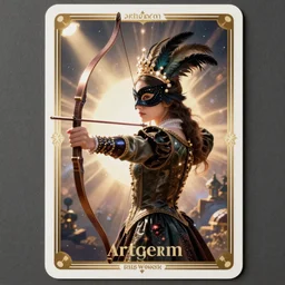 art by artgerm and greg rutkowski and ruan jia. a lonely elegant and graceful archer. magic card art. sunny. rim light!! renaissance noble costume, masked!! feathers, sharp edges, stage light. shining crown, sense of awe. delicate features. alluring. poster style, ultra realistic. ultra clear detailed