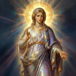 orthodox icon of a beautiful elegant dissolving in to light, refractive light, caustics, backlit, incredible lighting, strong rim light, highly detailed, god rays, digital painting, HDRI, by Alvaro Castagnet, Peter Mohrbacher and Dan Mumford, vivid colors, high contrast, 8k resolution, intricate, photorealistic, smooth